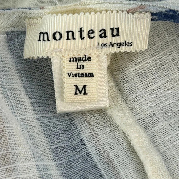 Monteau Los Angeles Blue Striped Linen Blend Casual Jumpsuit Size Medium - Picture 3 of 8